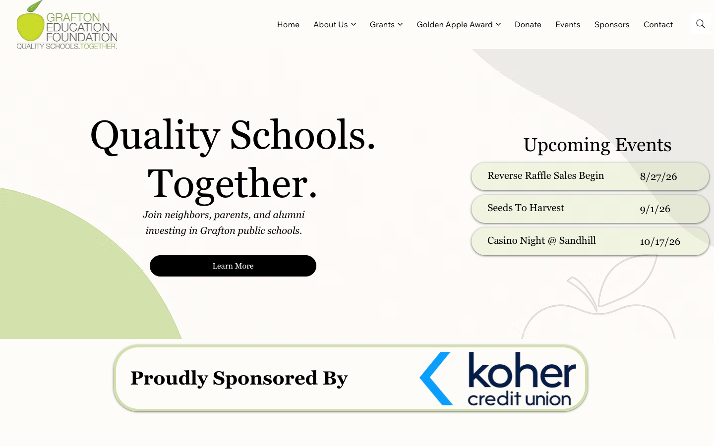Redesigned Grafton Education Foundation website homepage